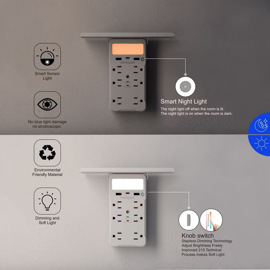 Wall Outlet Extender with Shelf & Night Light