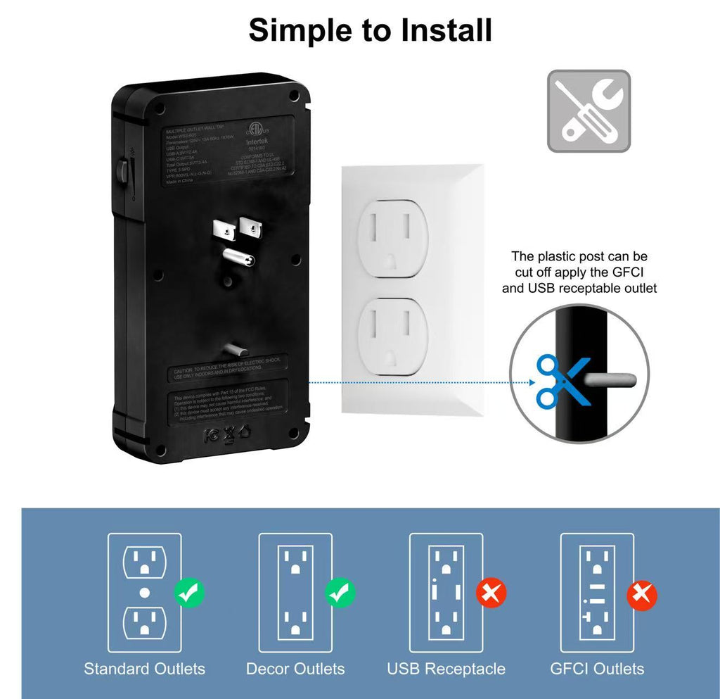 Wall Outlet Extender with Shelf & Night Light