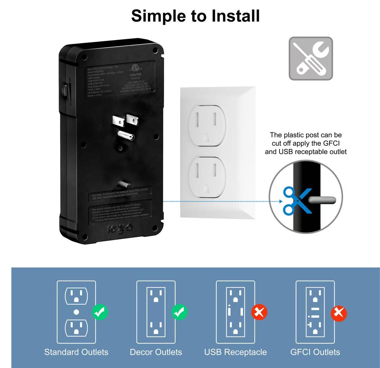 Wall Outlet Extender with Shelf & Night Light