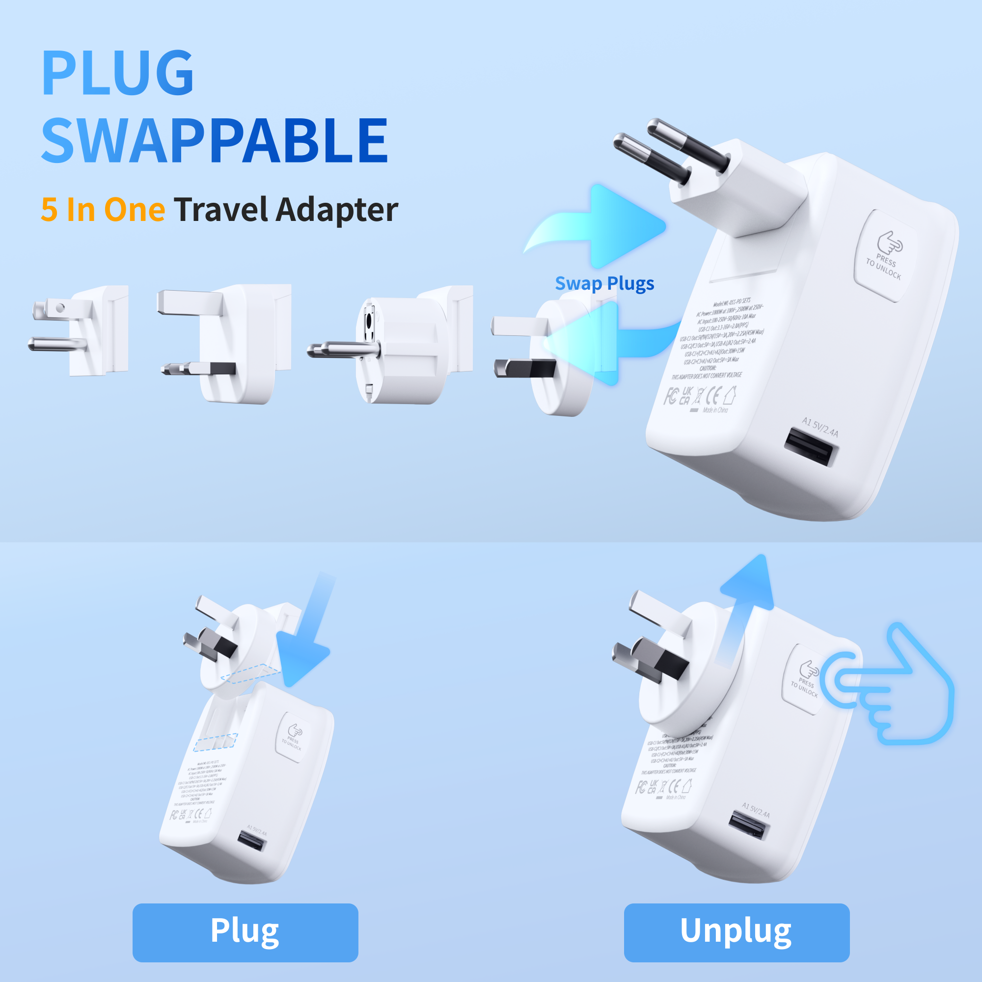45W GaN Universal Travel Adapter