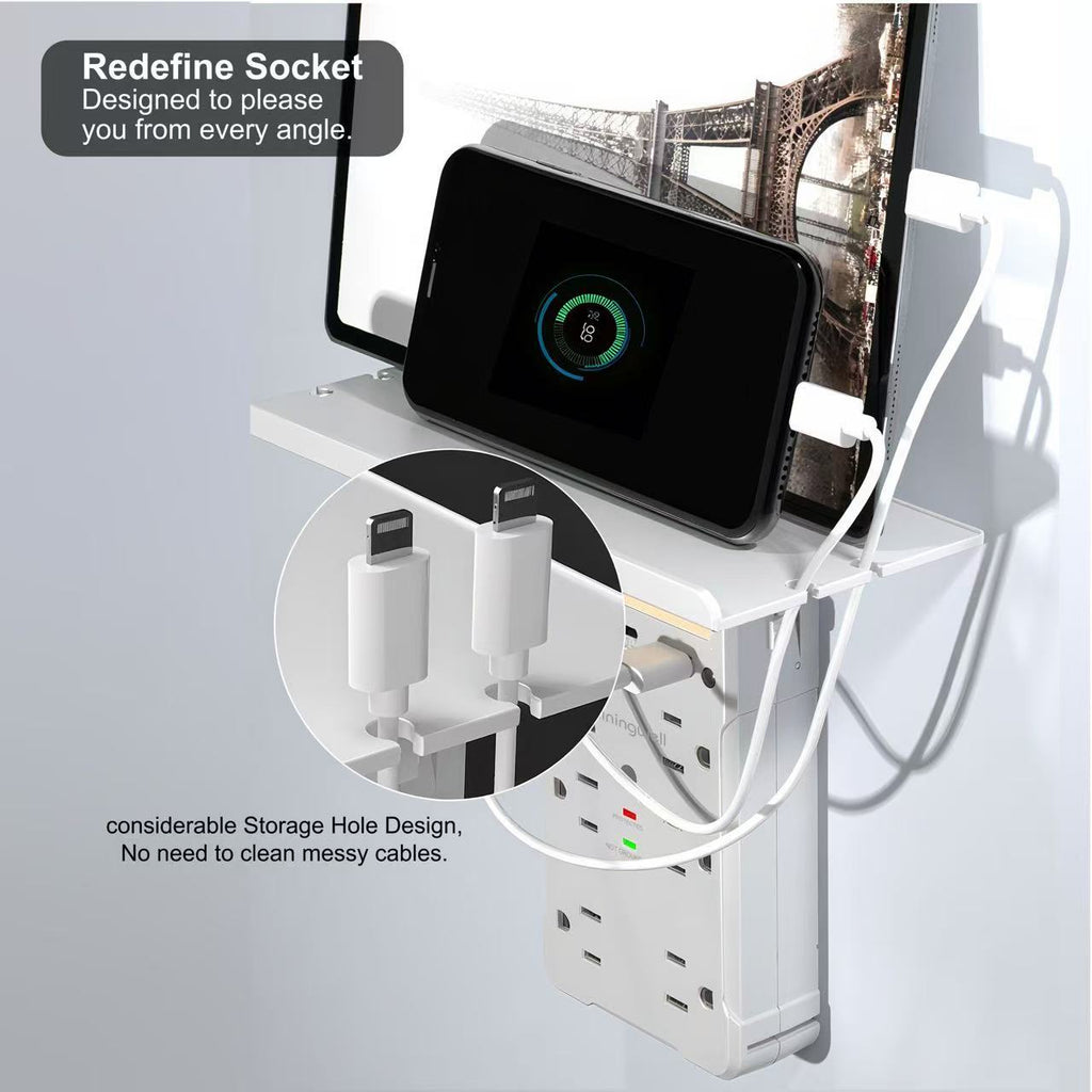 Wall Outlet Extender with Shelf & Night Light
