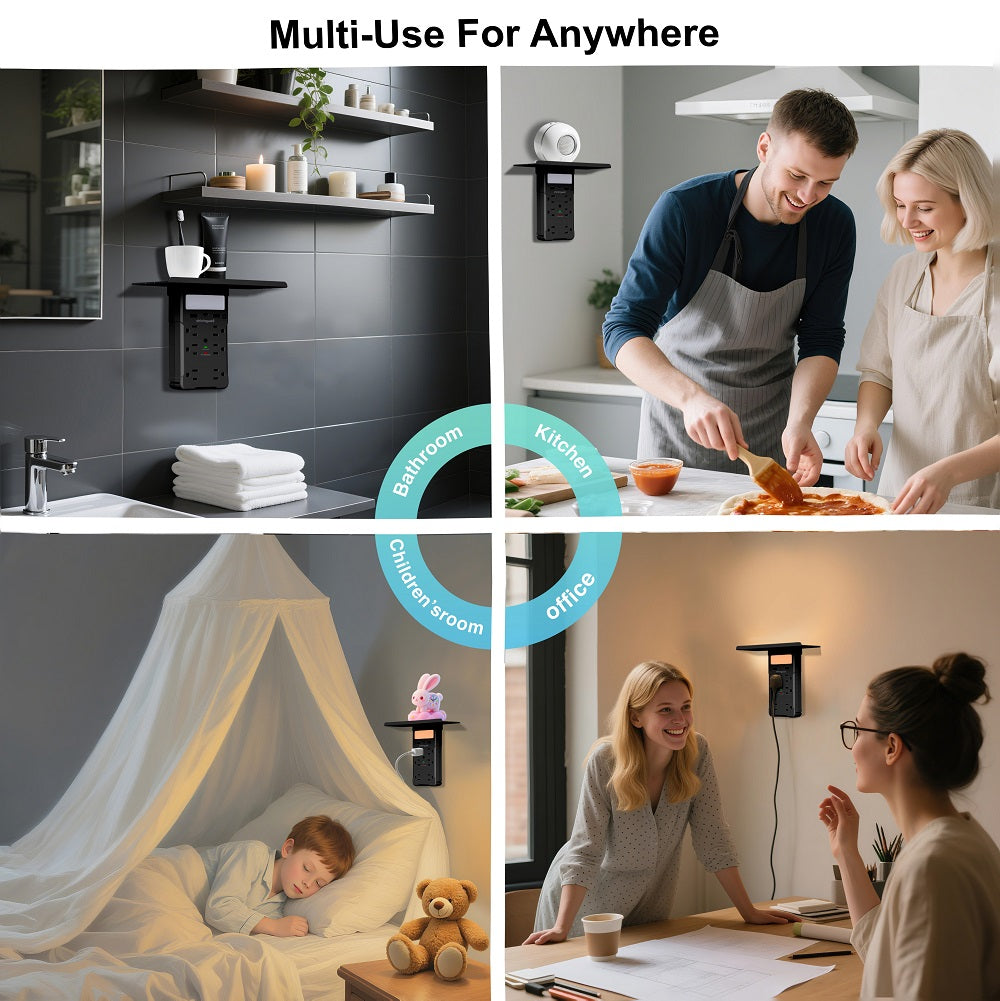 Wall Outlet Extender with Shelf & Night Light