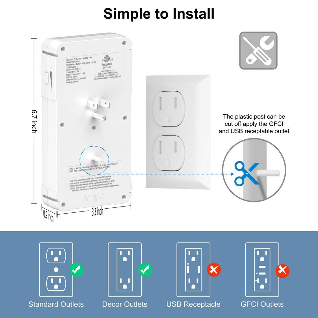 Wall Outlet Extender with Shelf & Night Light