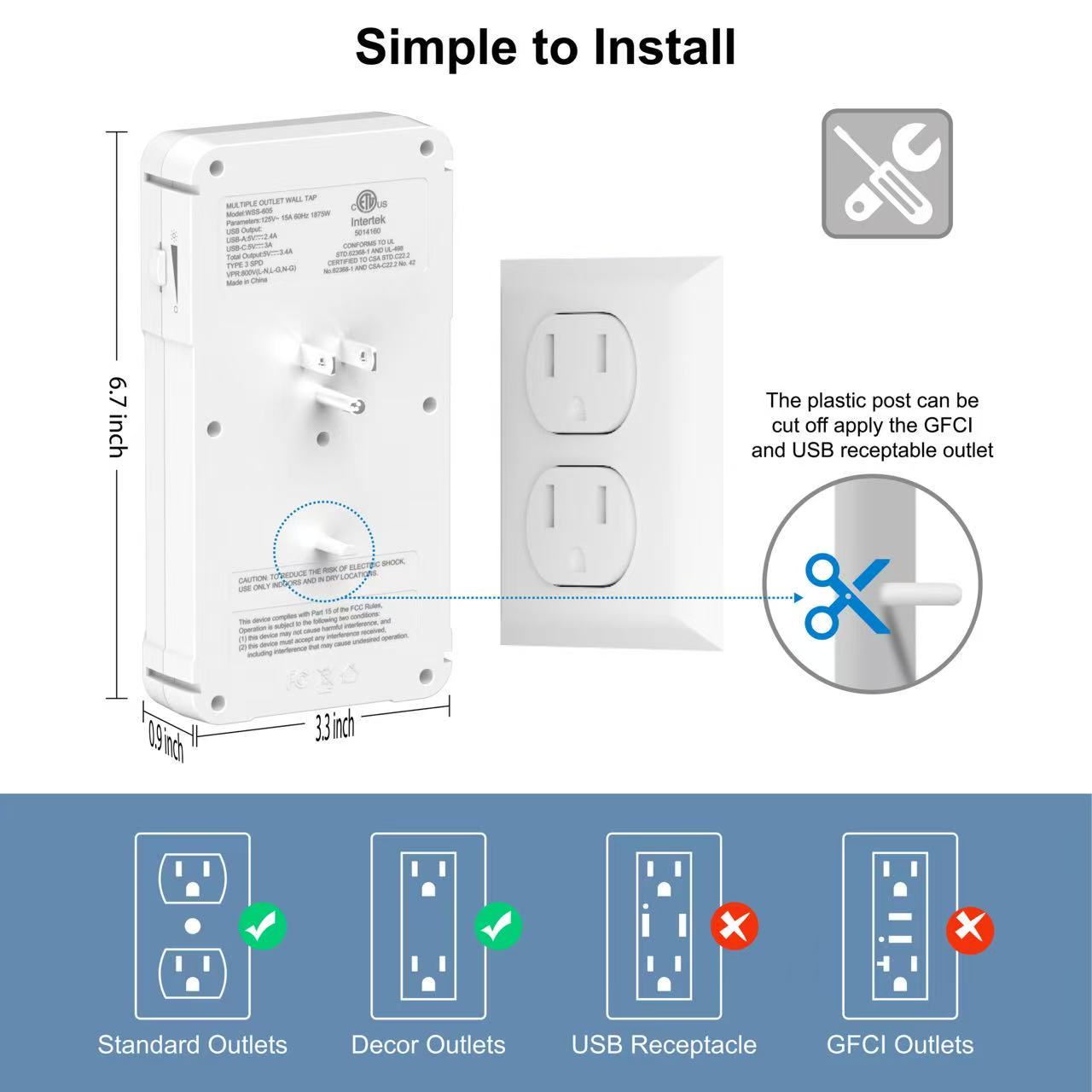 Wall Outlet Extender with Shelf & Night Light