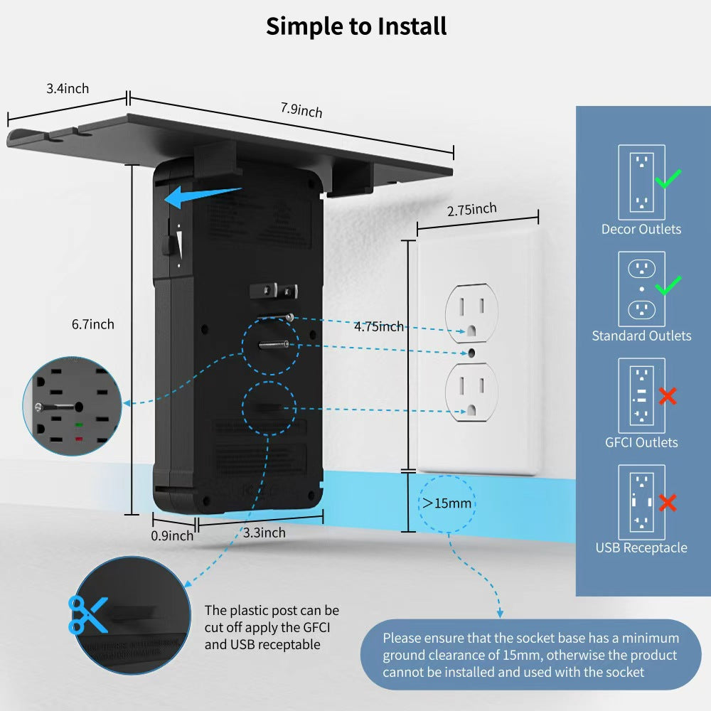 Wall Outlet Extender with Shelf & Night Light