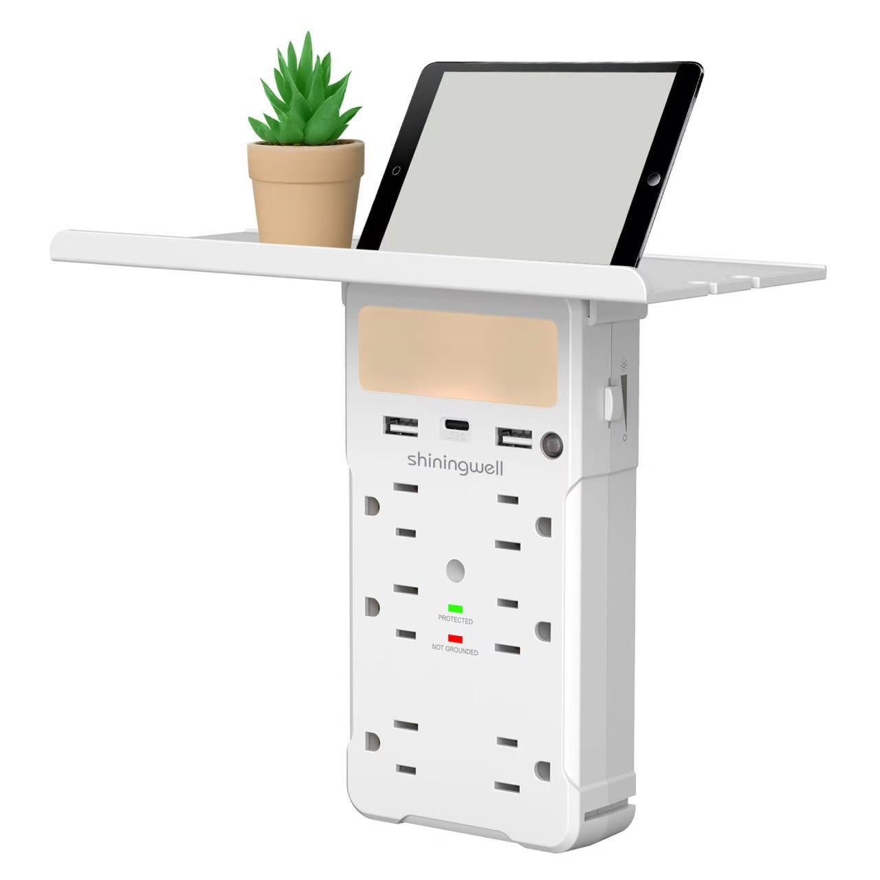 Wall Outlet Extender with Shelf & Night Light