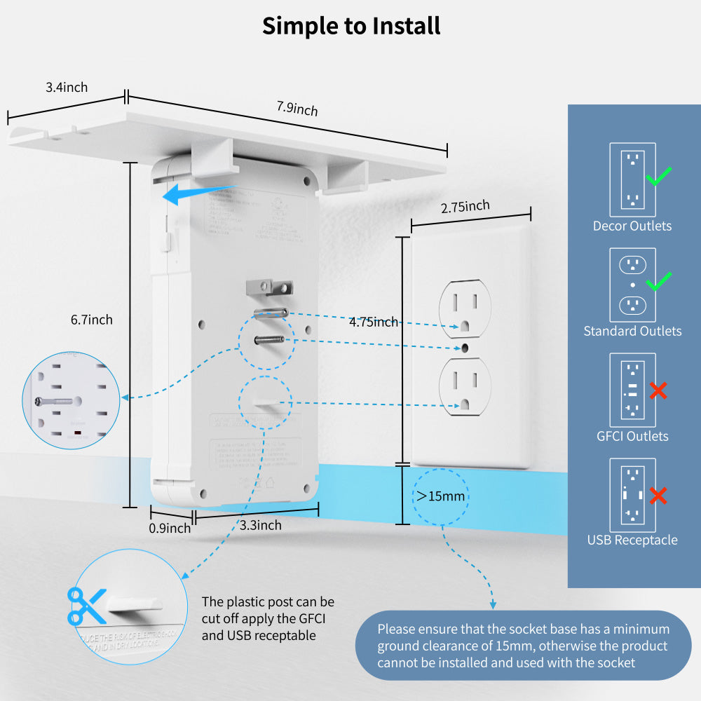 Wall Outlet Extender with Shelf & Night Light